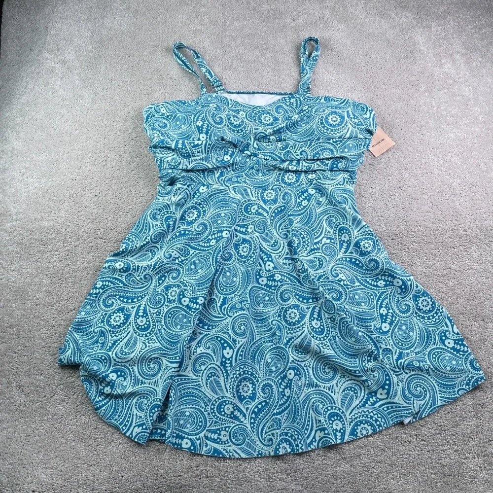 NEW Bloomchic Two Piece Swimsuit Women Size 28 Blue Paisley Tankini Plus Size